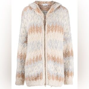 Brunello Cucinelli Size XL Cream and Tan Patterned Cardigan